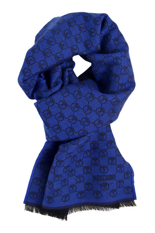 Uld tørklæde i klar blå og sort fra Moschino
