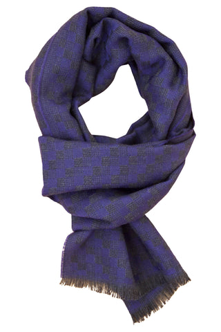 Cashmere tørklæde med silke blå tern