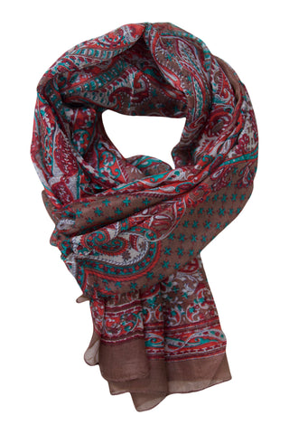 Billede af Silketørklæde med paisley print - nougat brun