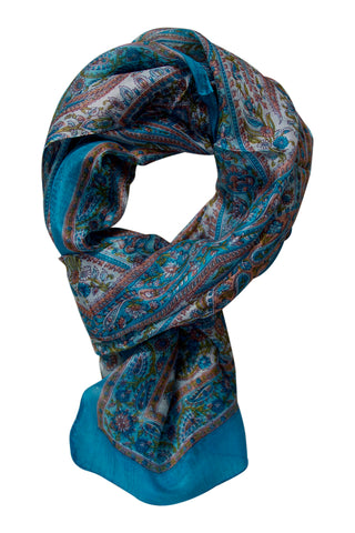 Billede af Silketørklæde med paisley print i douce farver - turkis