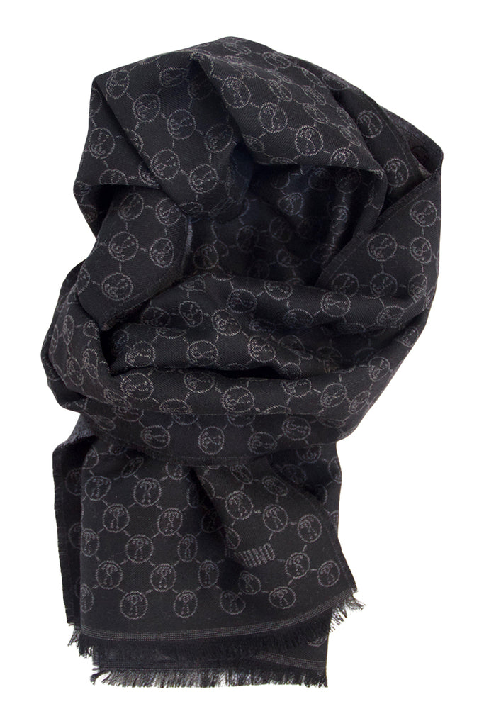 Uld tørklæde i koks grå og sort fra Moschino