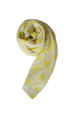 Lys gult tørklæde med print i flot neon gul