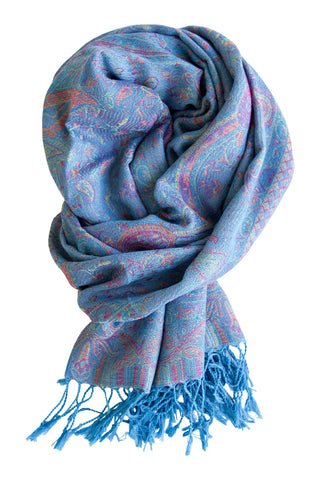Billede af Pashminatørklæde i silke blend - turkis blå