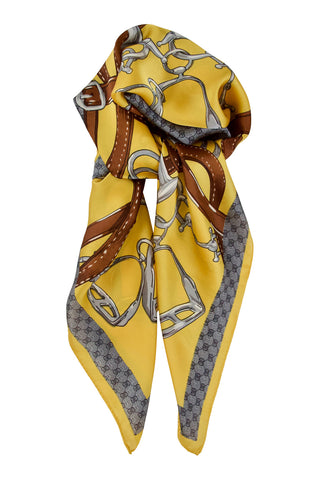 Billede af Silketørklæde med klassisk print - gul