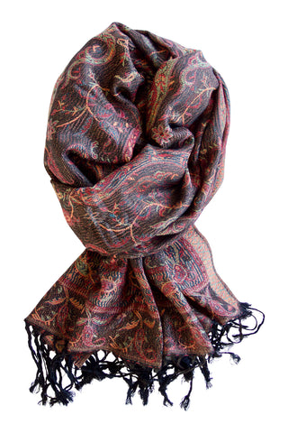 Billede af Sort pashmina tørklæde i brændte farver