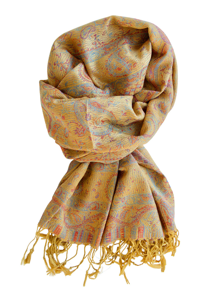 Pashmina tørklæde i silke blend - okker gul