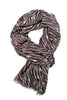 Smukt zebra tørklæde i varm tobacco brun, sort og off-white farvekombination