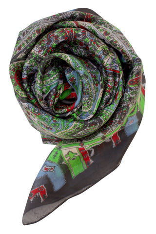 Billede af Sort silketørklæde med klar grøn